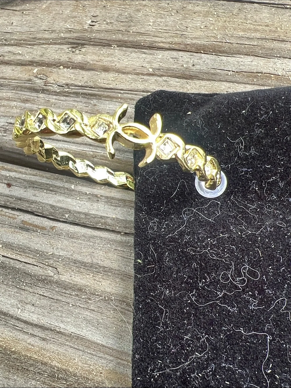 CHANEL Gold-Tone Hoop Earrings with Crystal Accents - Picture 11 of 14